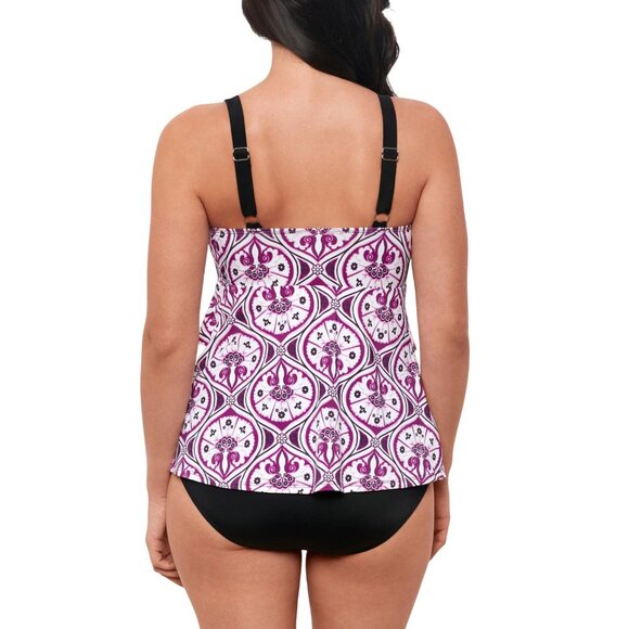NWT Swim Solutions Printed Tiered Fauxkini One Piece Swimsuit Magenta Purple 10 - Picture 2 of 8